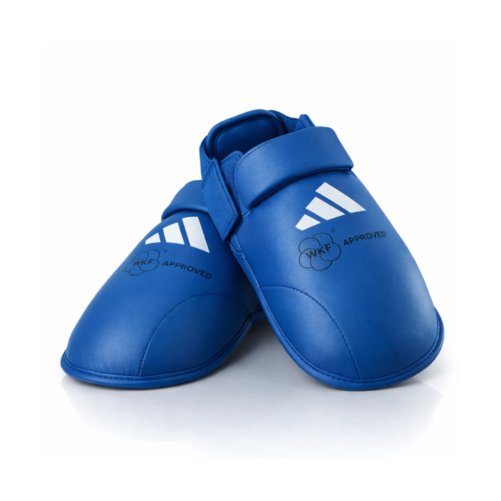 Adidas WKF-approved instep guards, blue