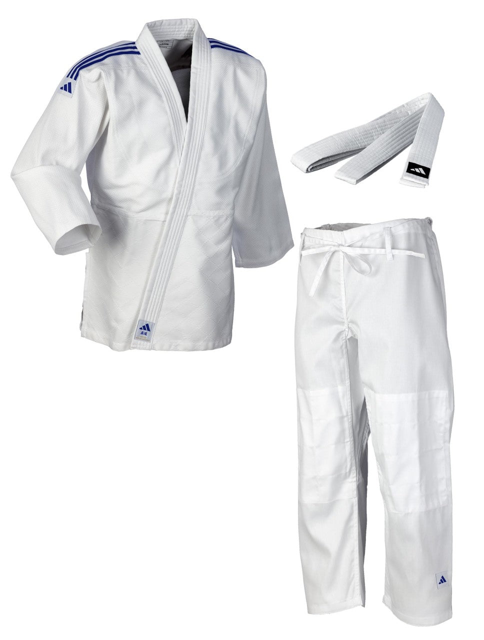 Adidas kimono da judo con strisce blu Club 350g, bianco